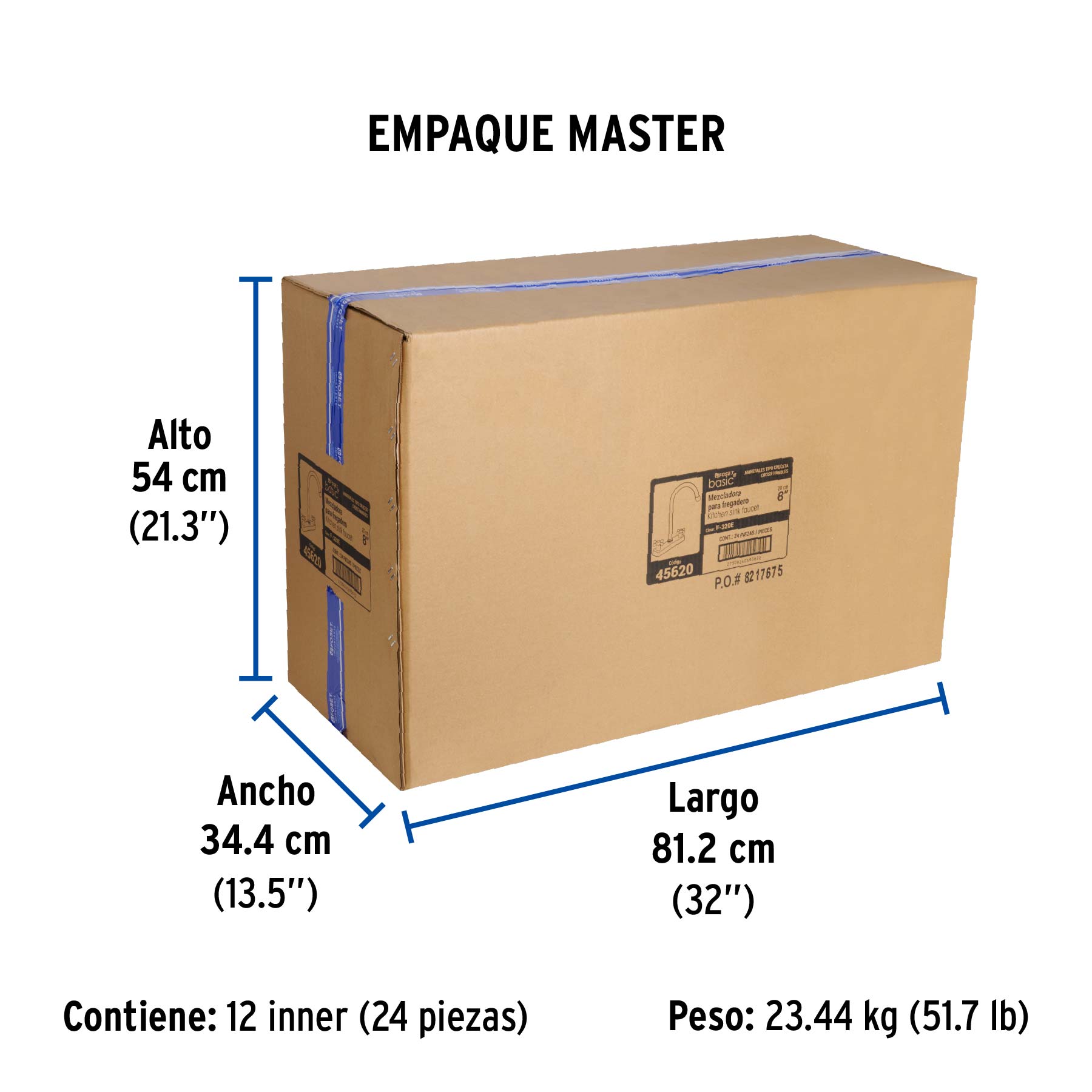Mezcladora 8" fregadero cromo cuello curvo cruceta BASIC