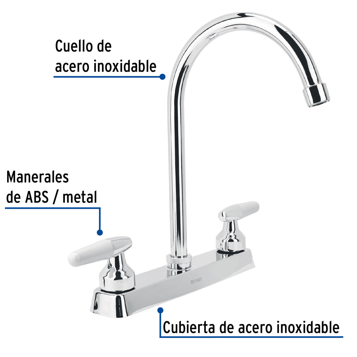 Mezcladora 8" fregadero cromo cuello curvo cono BASIC