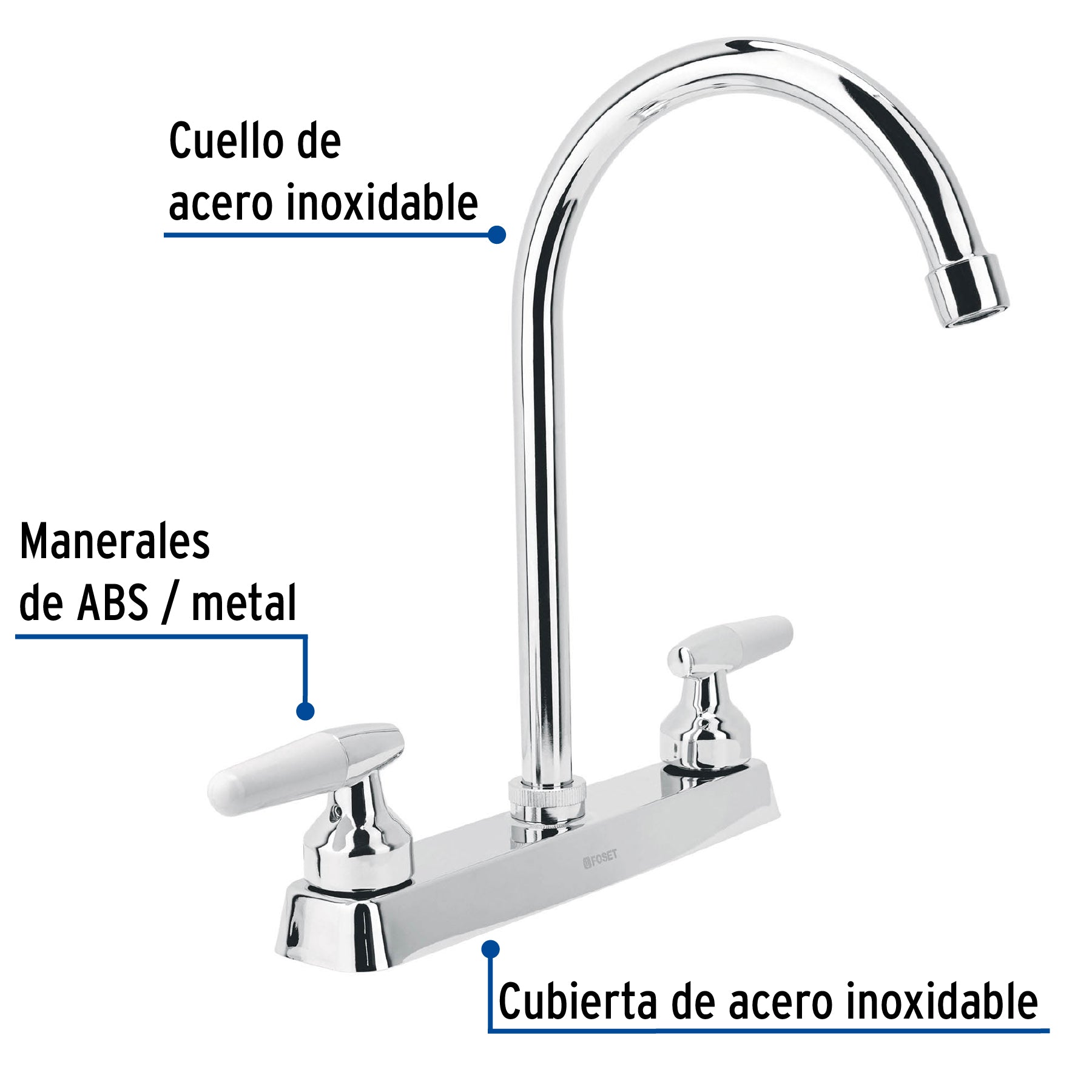 Mezcladora 8" fregadero cromo cuello curvo cono BASIC