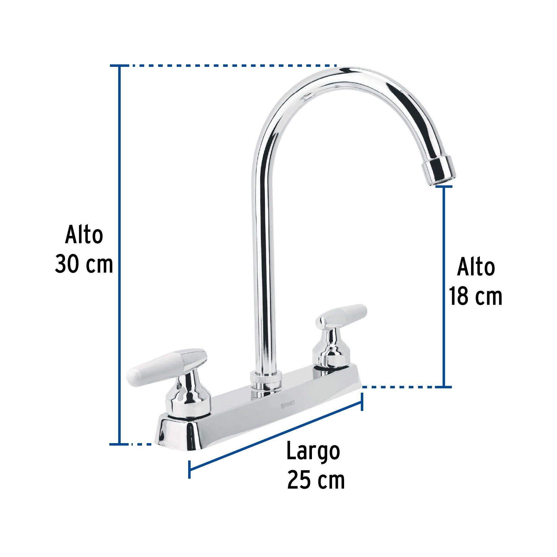 Mezcladora 8" fregadero cromo cuello curvo cono BASIC
