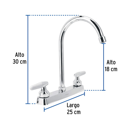 Mezcladora 8" fregadero cromo cuello curvo cono BASIC