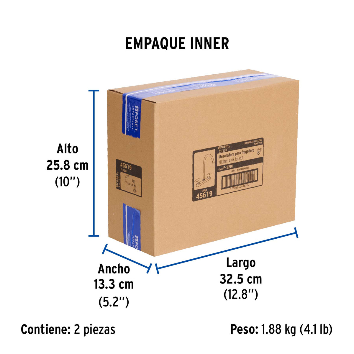 Mezcladora 8" fregadero cromo cuello curvo cono BASIC