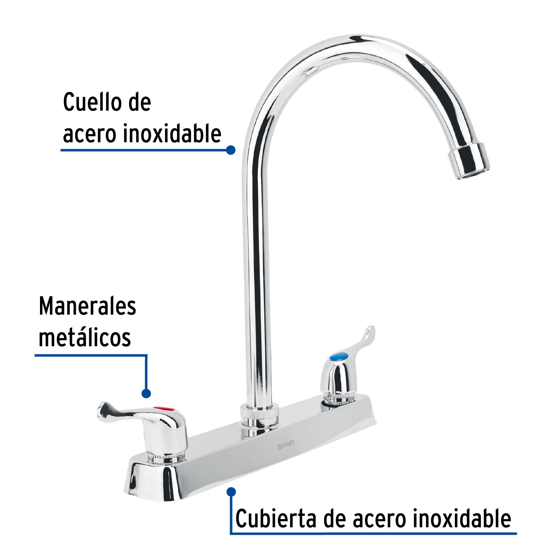 Mezcladora 8" fregadero cromo cuello curvo palanca BASIC