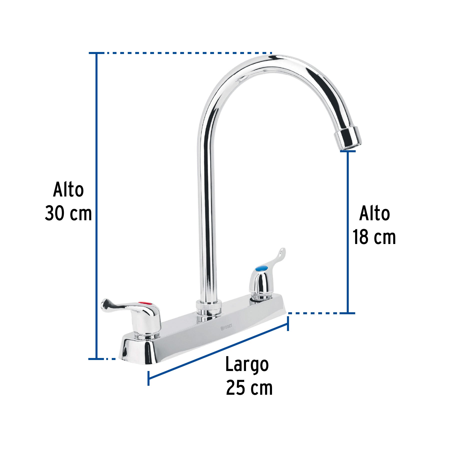 Mezcladora 8" fregadero cromo cuello curvo palanca BASIC