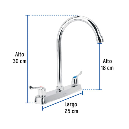 Mezcladora 8" fregadero cromo cuello curvo palanca BASIC