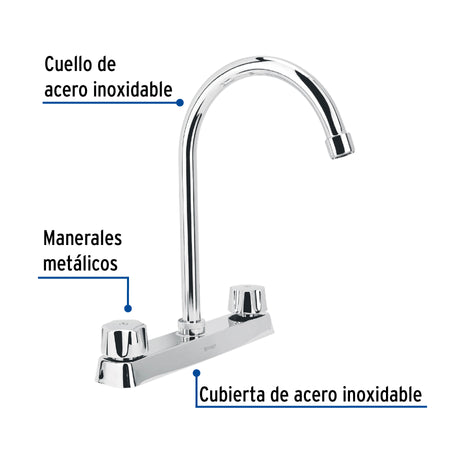 Mezcladora 8" fregadero cromo cuello curvohexagonal BASIC