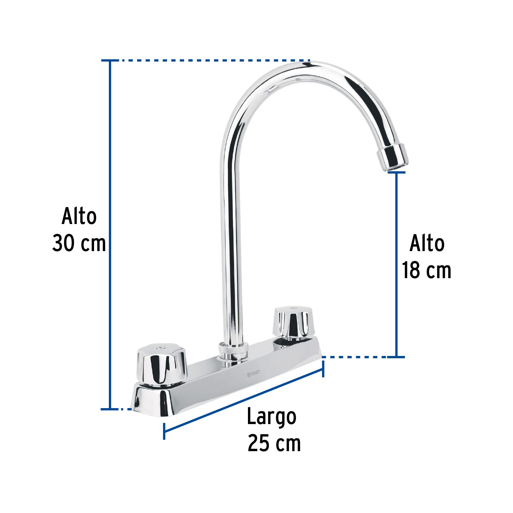 Mezcladora 8" fregadero cromo cuello curvohexagonal BASIC