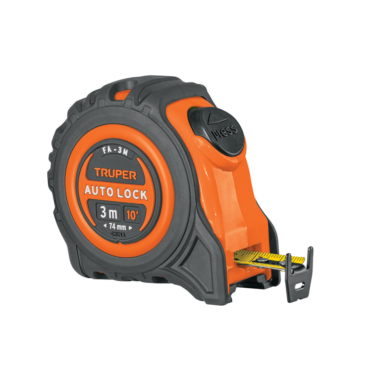 Flexómetro Auto-Lock contra impactos 3 m cinta 16 mm, Truper 3 m, 16 mm