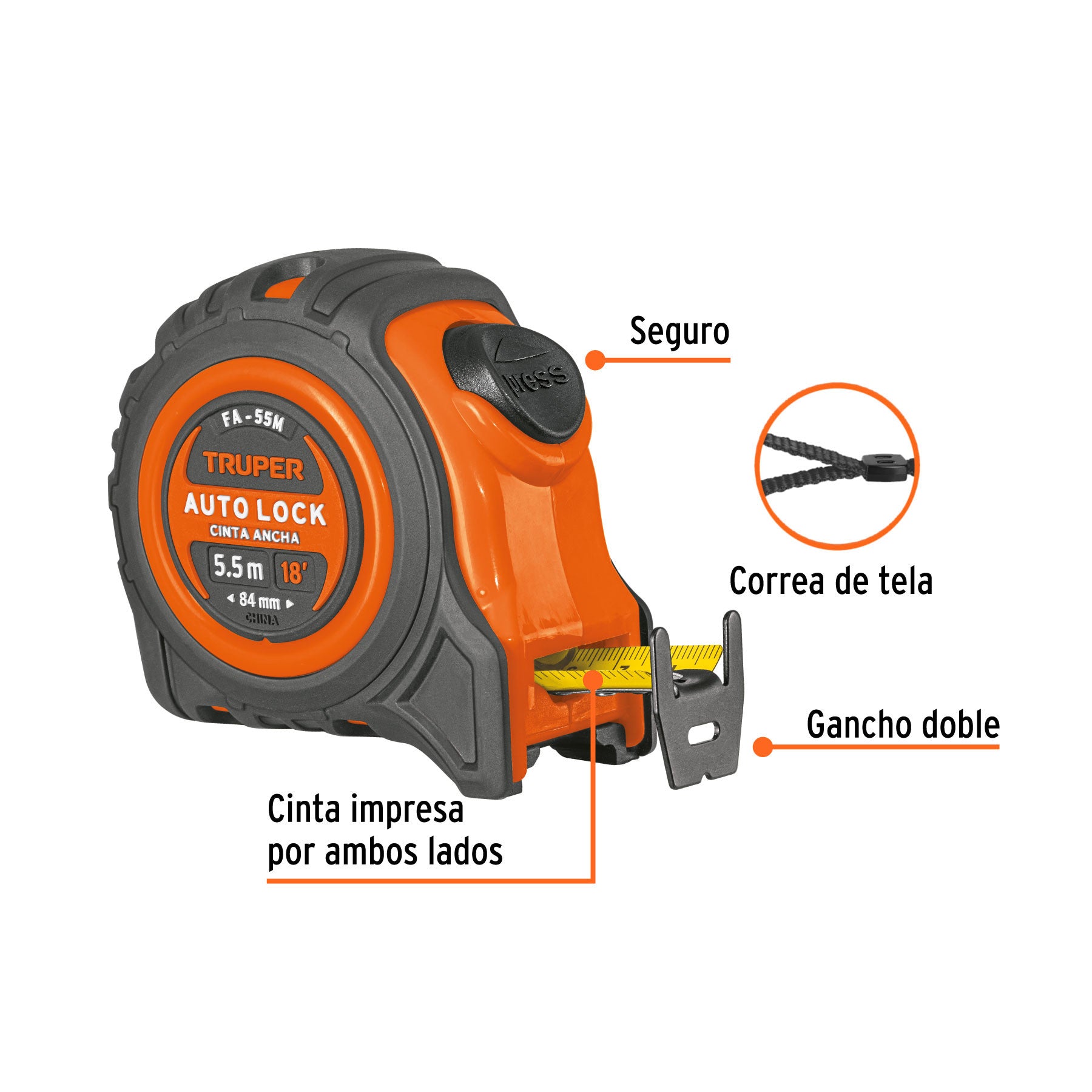 Flexómetro Auto-Lock contra impactos 5.5 m cinta 25 mm
