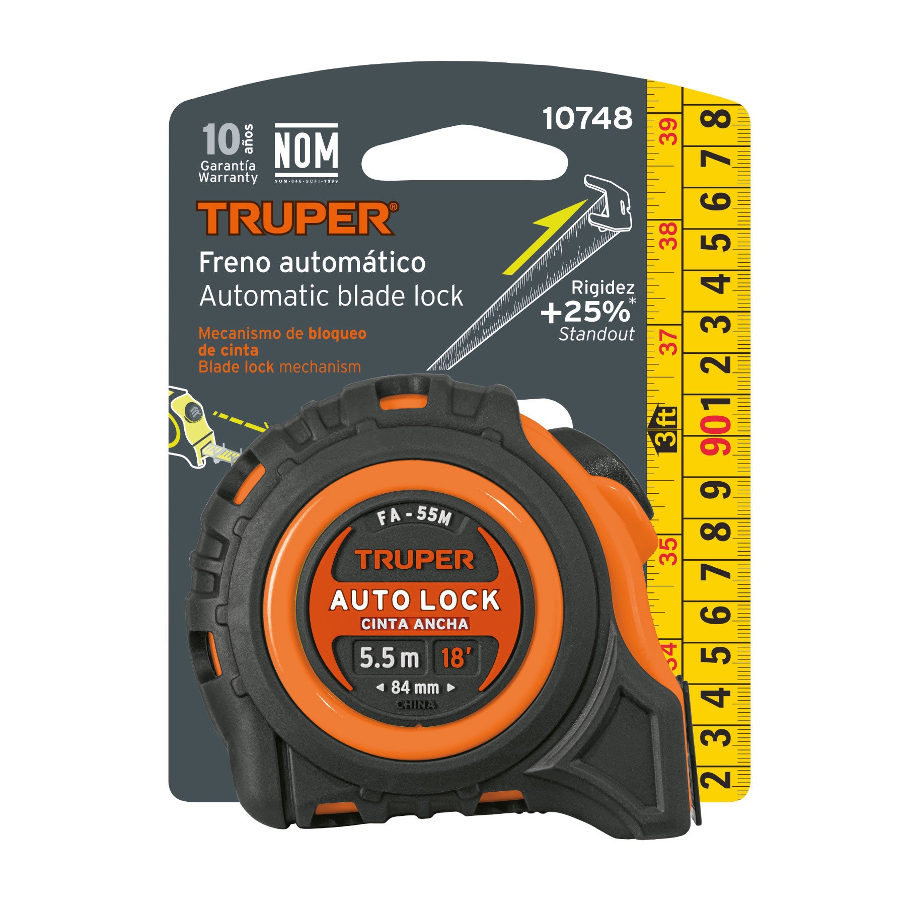 Flexómetro Auto-Lock contra impactos 5.5 m cinta 25 mm