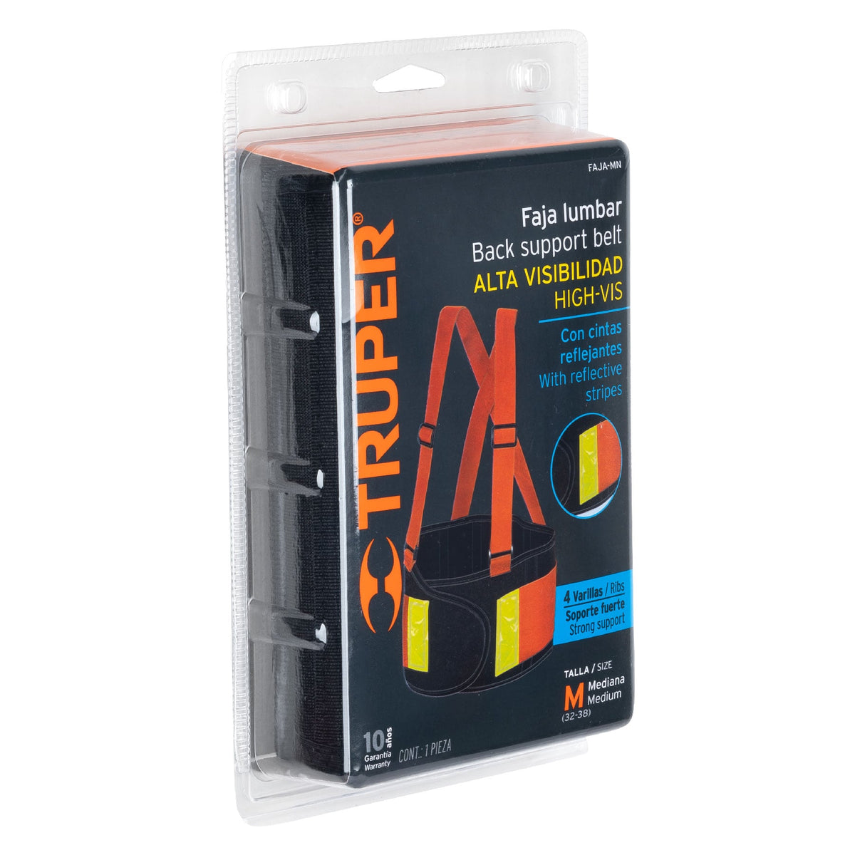 Faja lumbar naranja con cintas de alta visibilidadMTRUPER