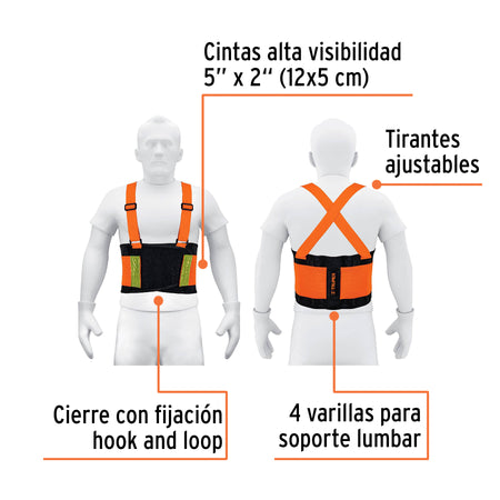 Faja lumbar naranja con cintas de alta visibilidadCHTRUPER