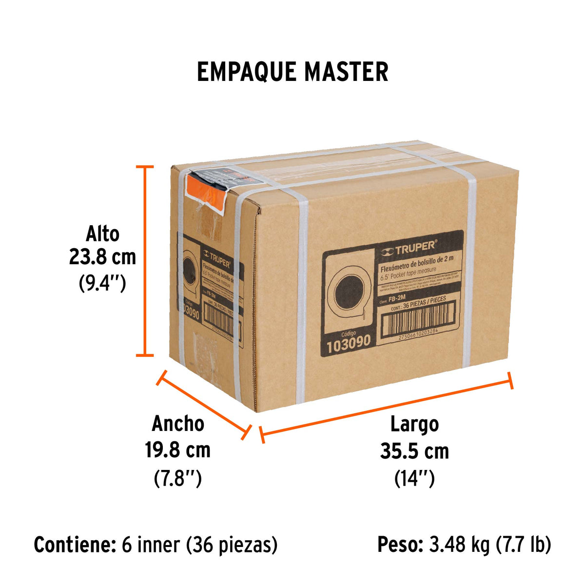 Flexómetro de bolsillo 2 m cinta 13 mm, TRUPER