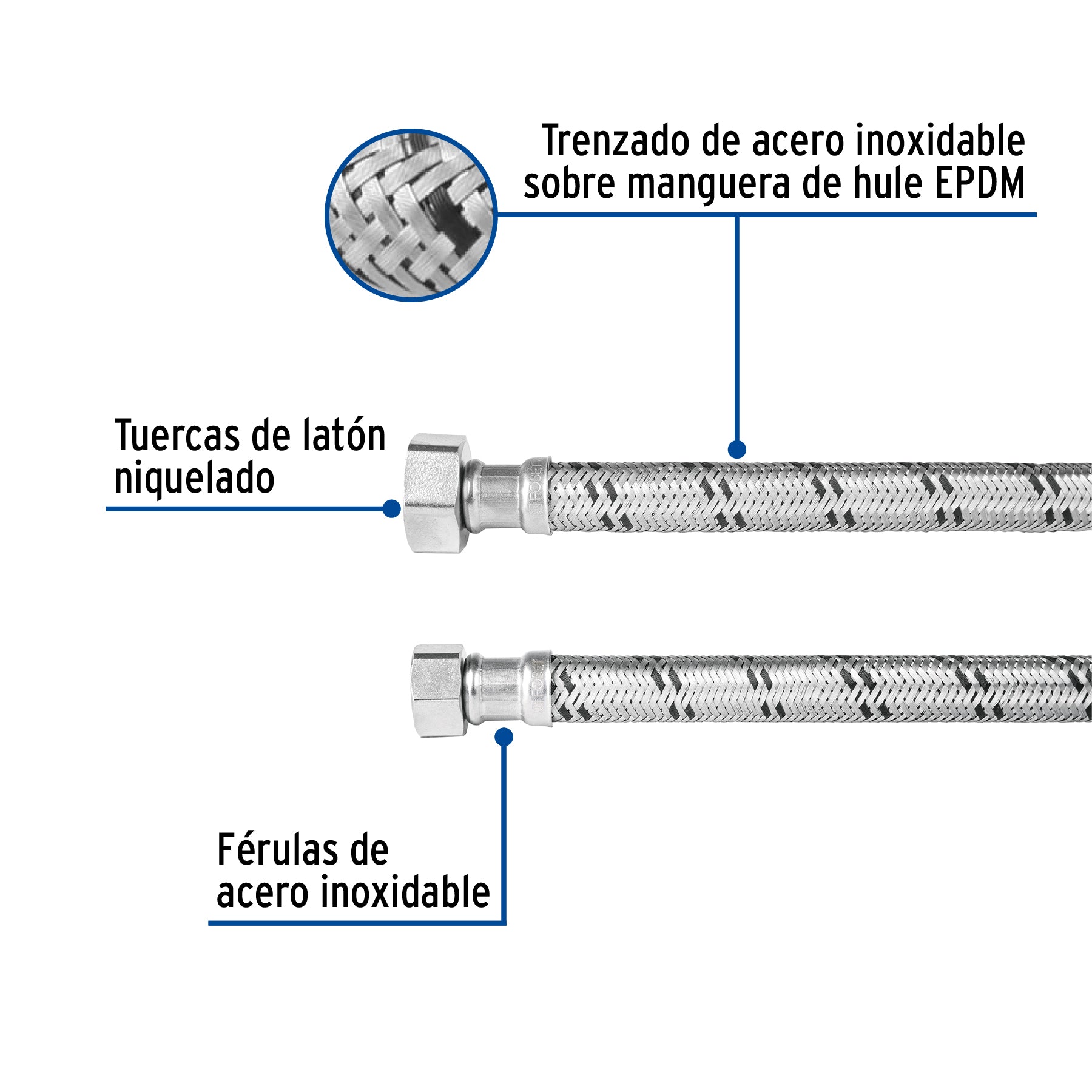 Manguera para boiler, acero inox, 1/2'x3/4', 150 cm, FOSET