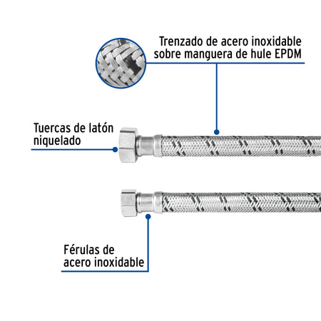 Manguera para boiler, acero inox, 1/2'x3/4', 150 cm, FOSET
