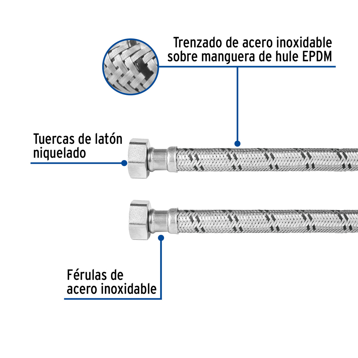 Manguera para boiler, acero inox, 3/4'x3/4', 100 cm, FOSET