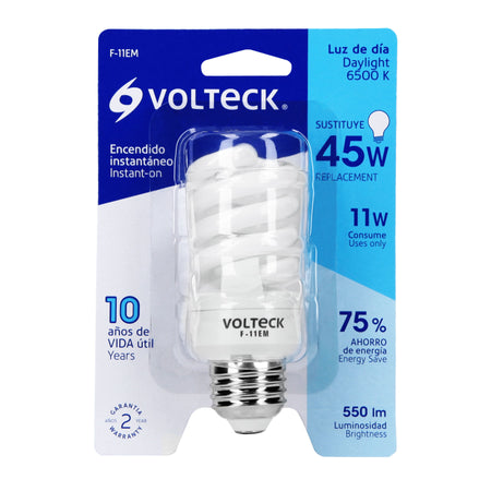 Lámpara espiral mini T2 11 W luz cálida en blíster, Volteck 2 11 W
