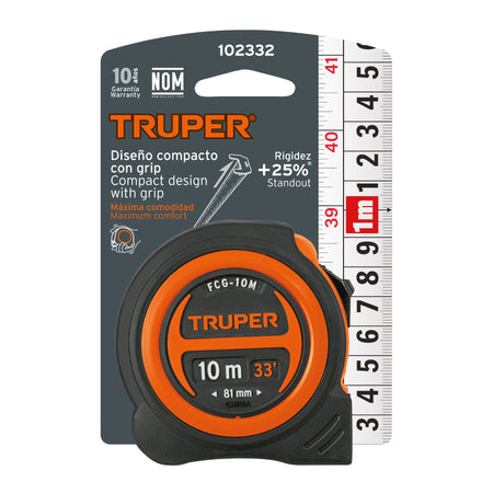 Flexometro compacto contra impactos 10 m cinta 25 mm TRUPER