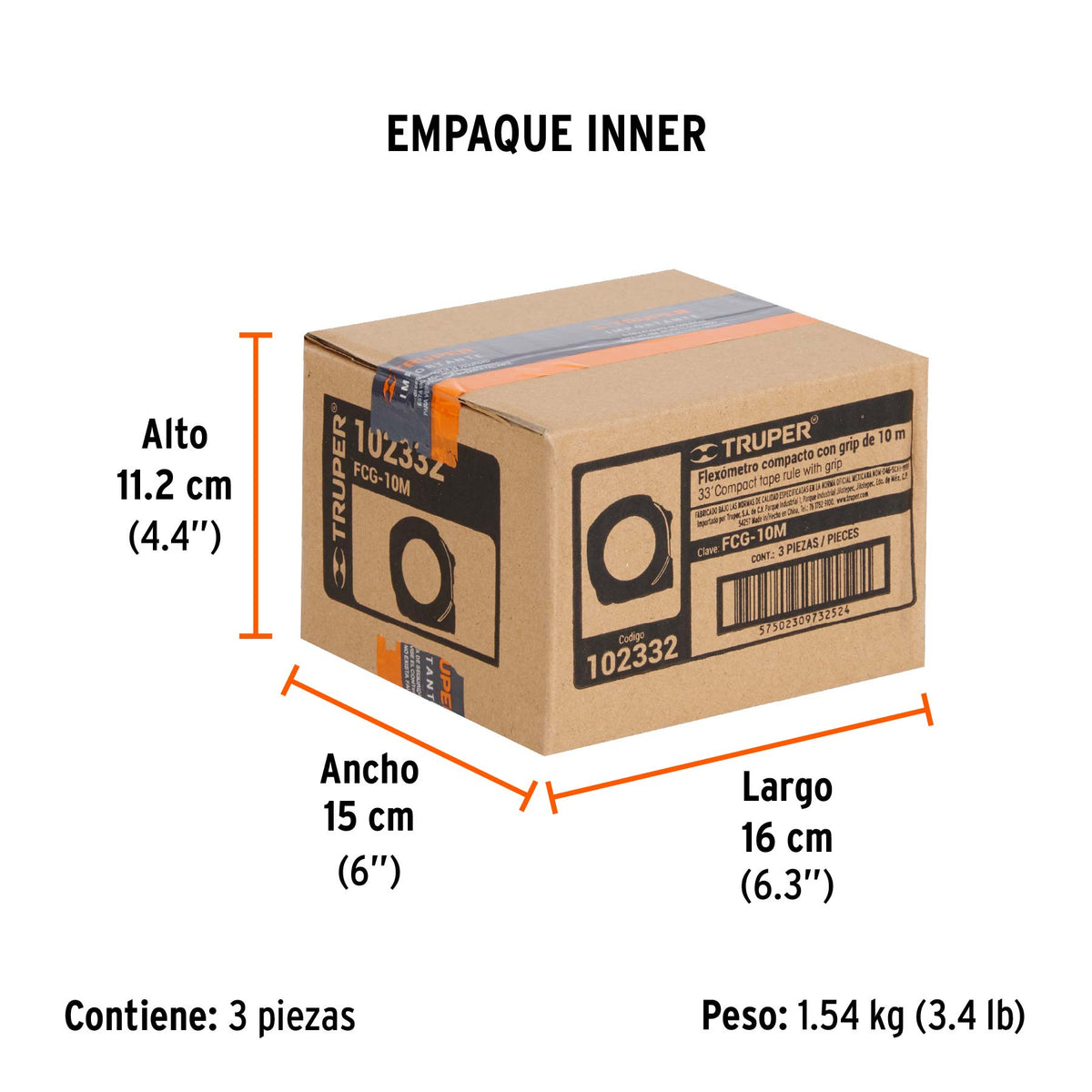 Flexometro compacto contra impactos 10 m cinta 25 mm TRUPER