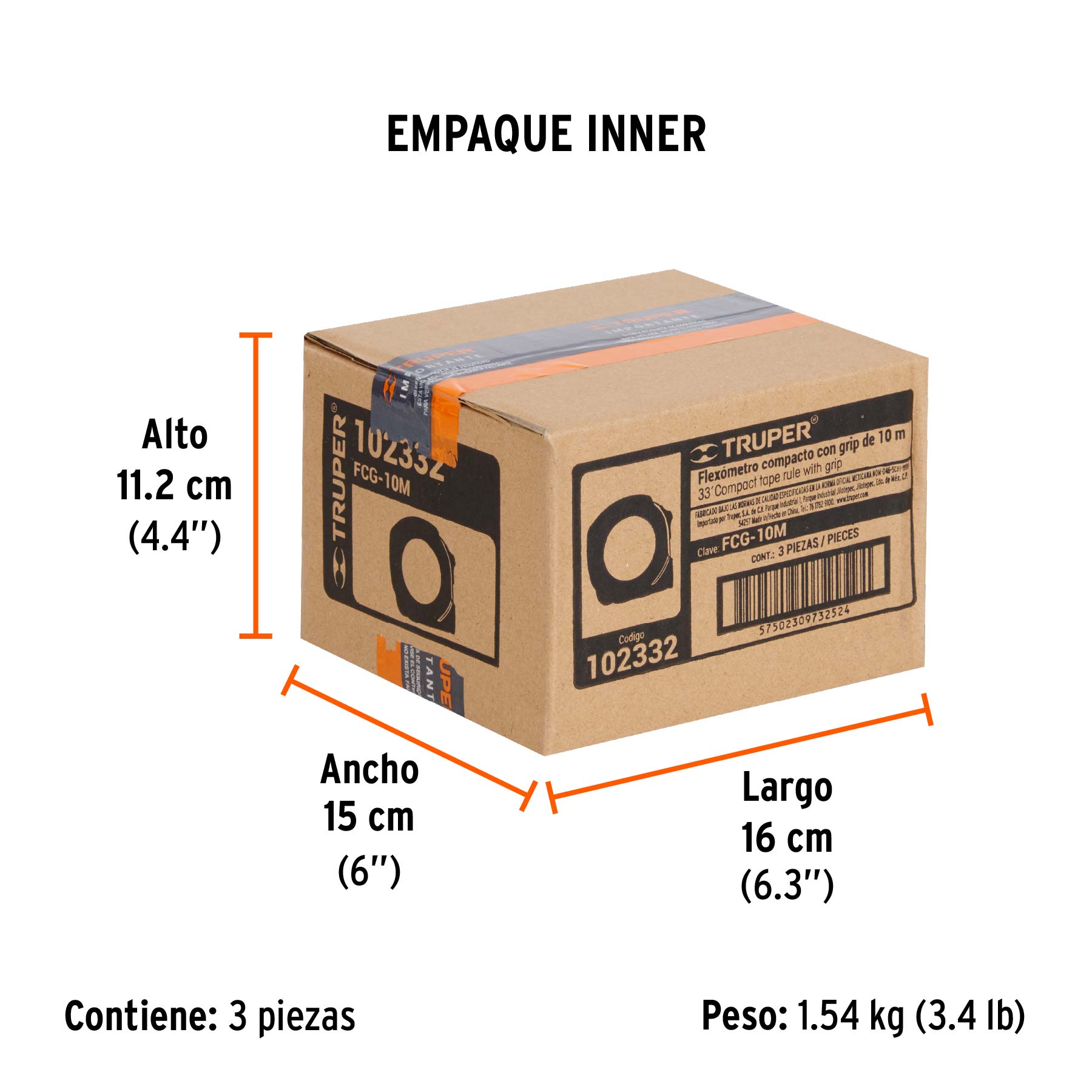 Flexometro compacto contra impactos 10 m cinta 25 mm TRUPER