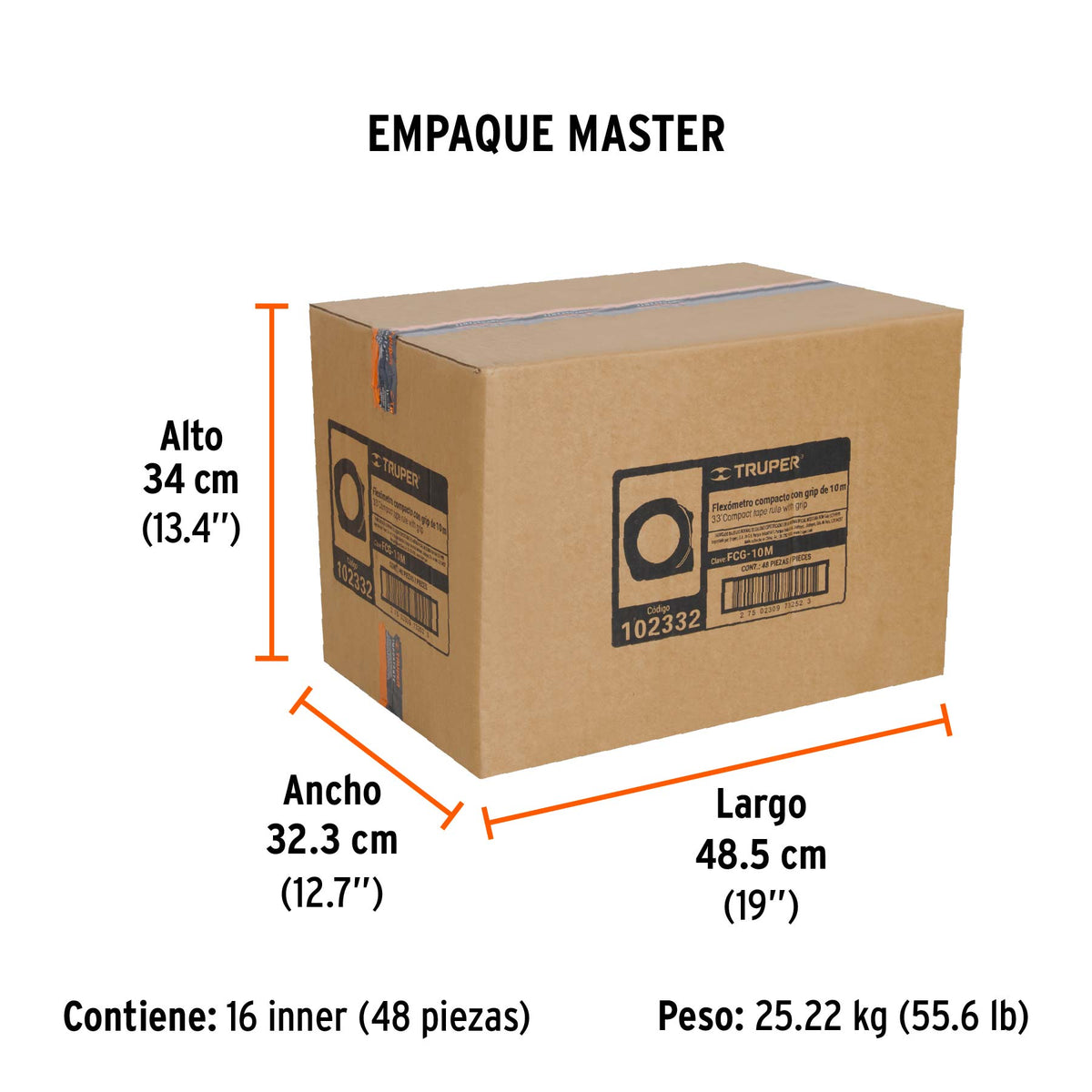 Flexometro compacto contra impactos 10 m cinta 25 mm TRUPER