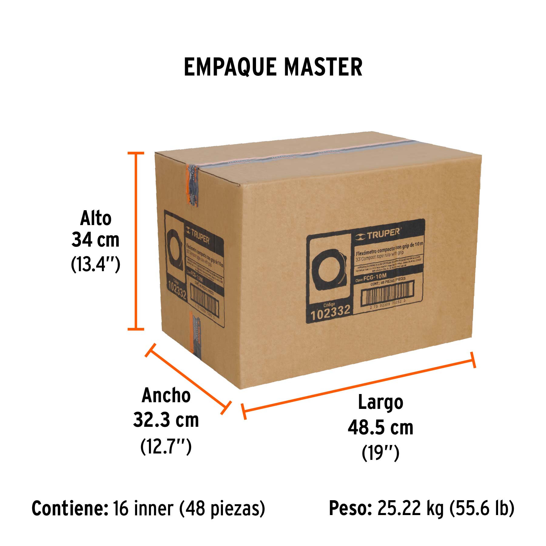 Flexometro compacto contra impactos 10 m cinta 25 mm TRUPER