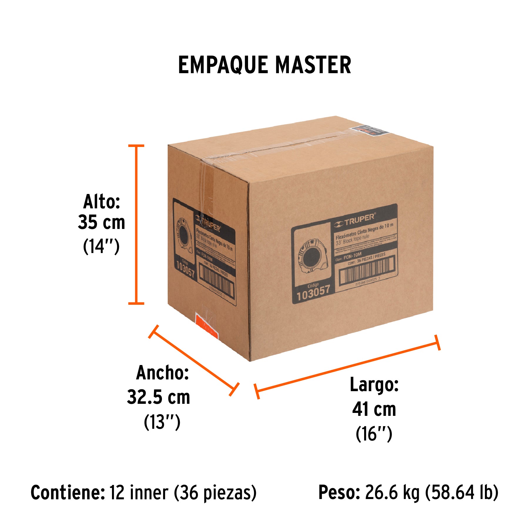 Flexometro contra impactos 10 m Cinta Negra 32 mm Truper