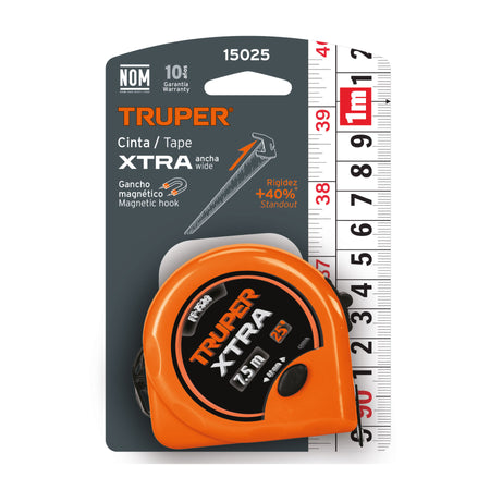 Flexómetro XTRA 7.5 m cinta extra ancha 28 mm, Truper