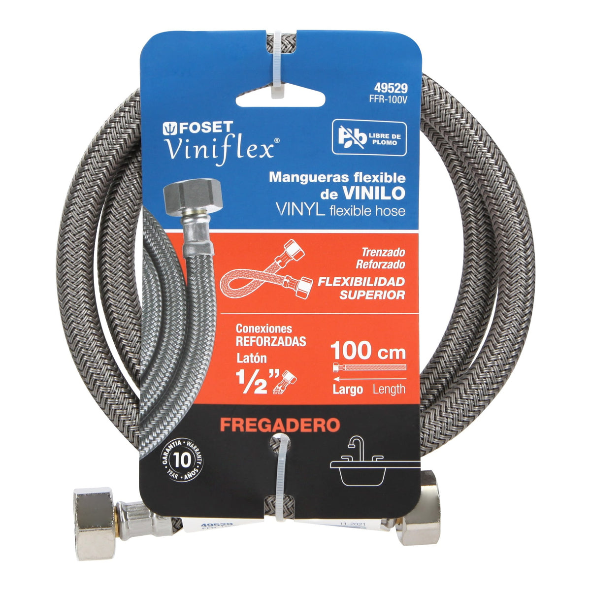 Manguera lavabo/fregadero, vinilo gris, 1/2' x 1/2', 100 cm 1/2', 1/2', 100 cm, gris