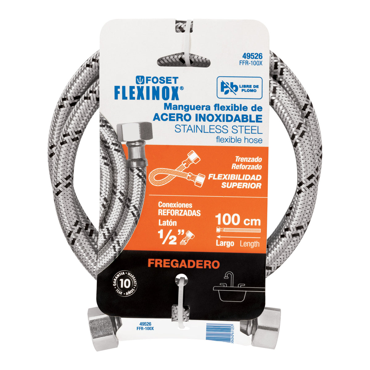 Manguera lavabo/fregadero, acero inox, 1/2' x 1/2', 100 cm 1/2', 1/2', 100 cm