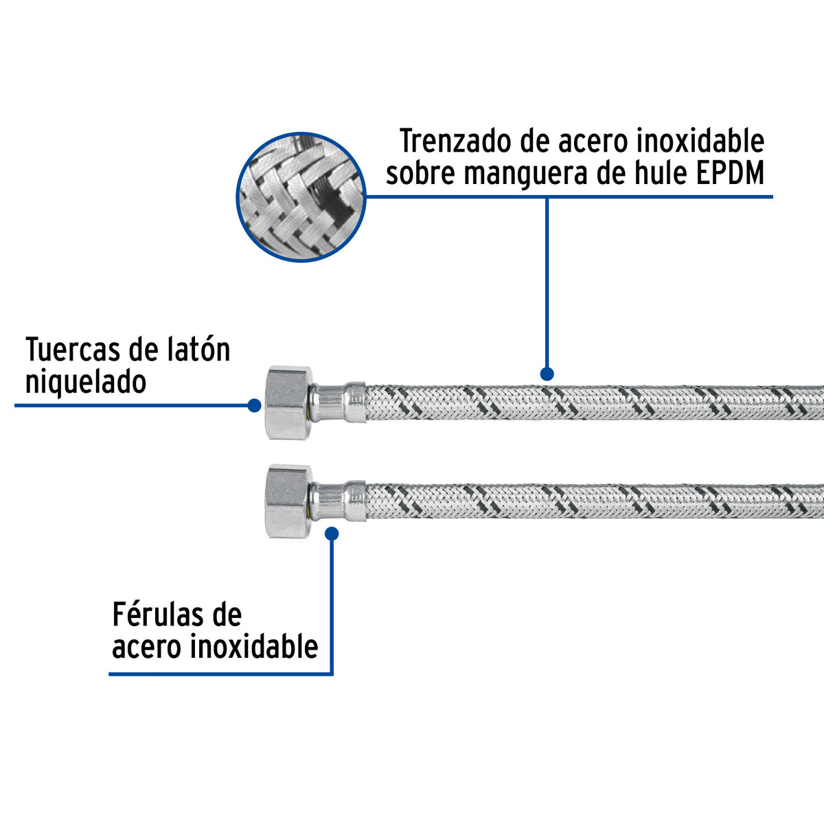 Manguera lavabo/fregadero, acero inox, 1/2' x 1/2', 100 cm 1/2', 1/2', 100 cm