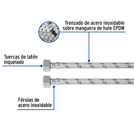 Manguera lavabo/fregadero, acero inox, 1/2' x 1/2', 100 cm 1/2', 1/2', 100 cm