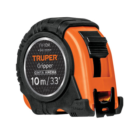 Flexómetro Gripper contra impactos 10 m cinta 32 mm, Truper 10 m, 32 mm
