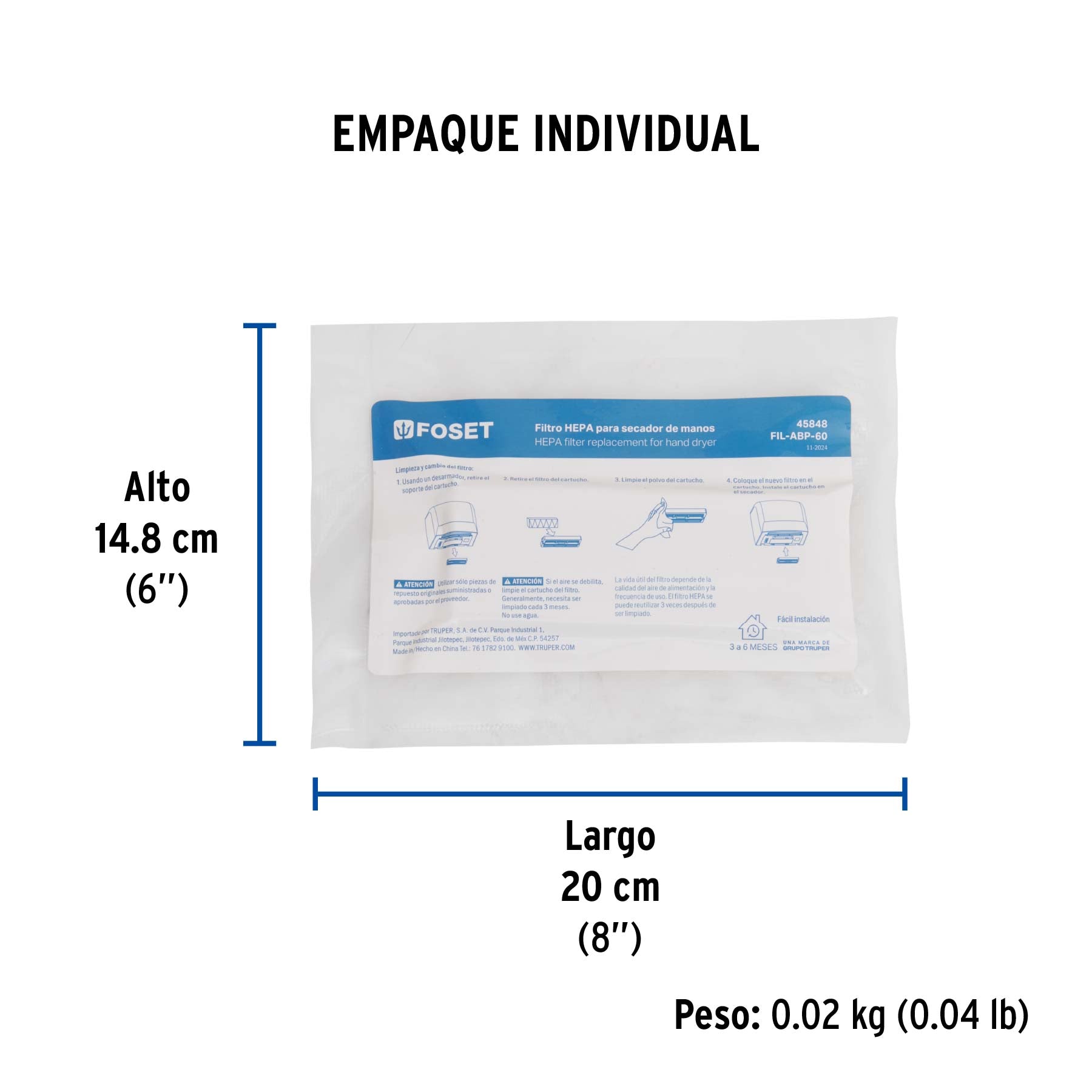 Filtro HEPA para secador de manos, FOSET
