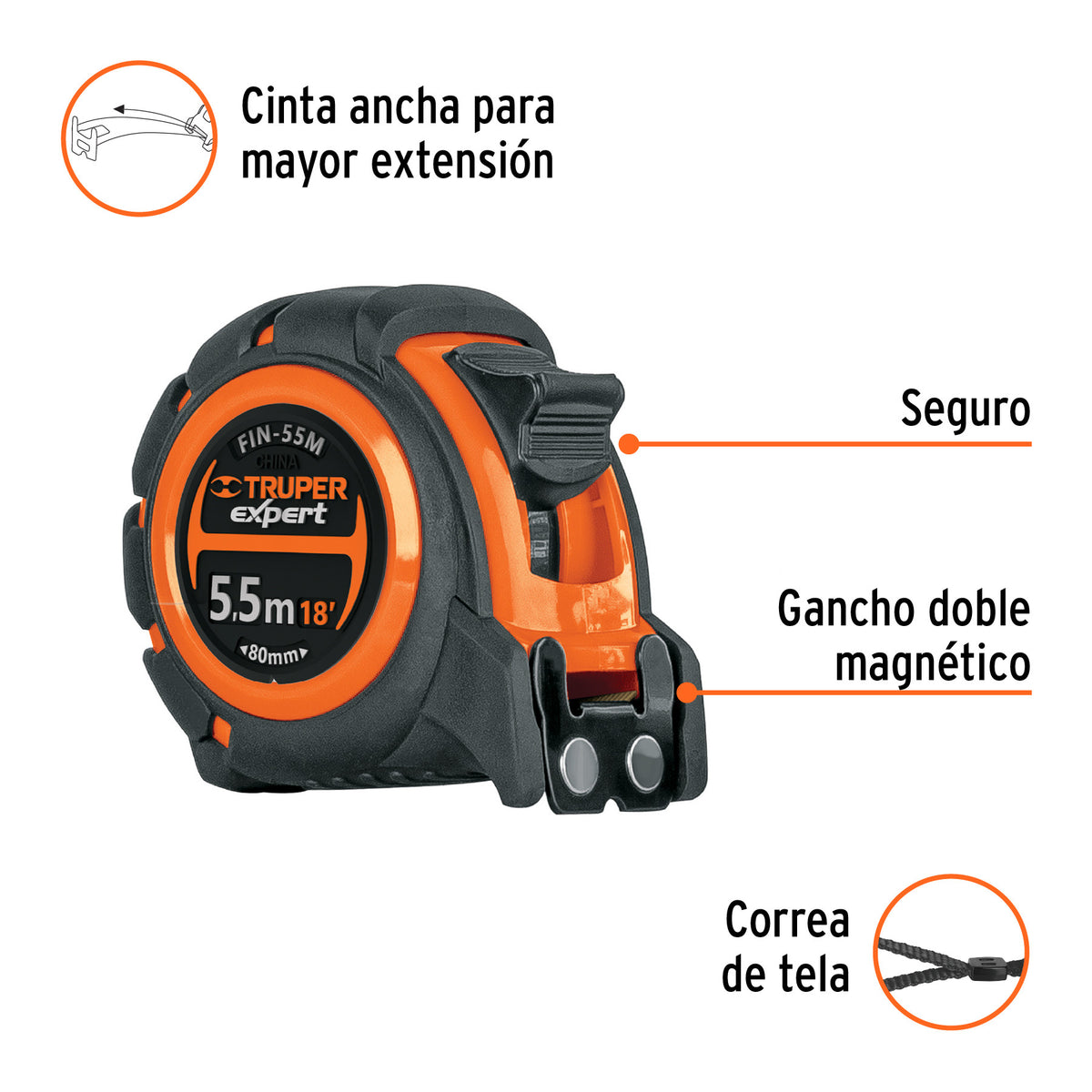 Flexómetro industrial contra impactos 5.5 m cinta 25 mm