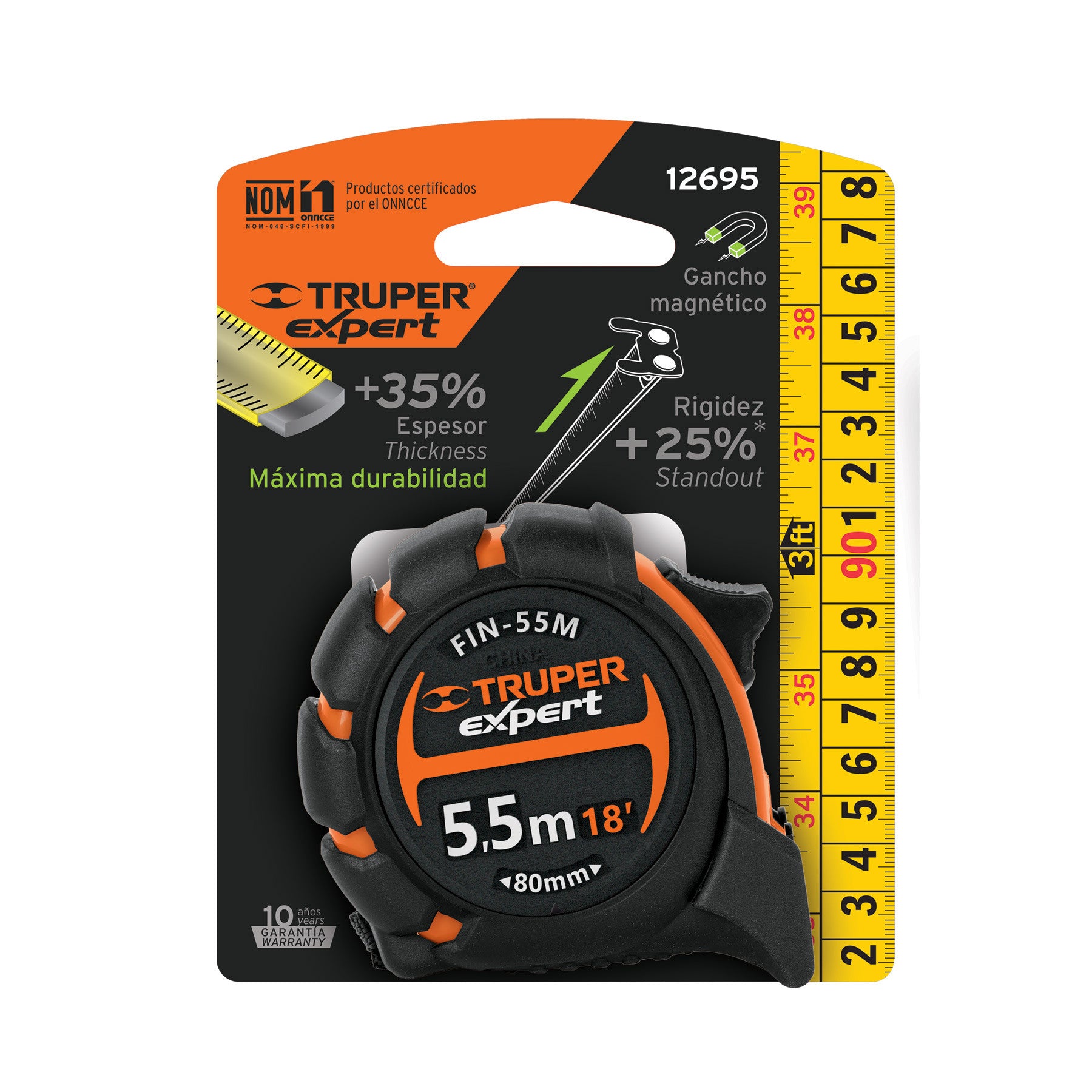 Flexómetro industrial contra impactos 5.5 m cinta 25 mm