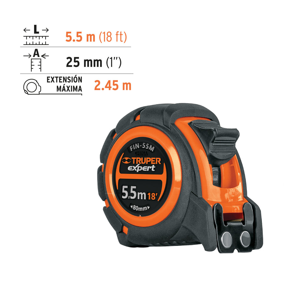 Flexómetro industrial contra impactos 5.5 m cinta 25 mm