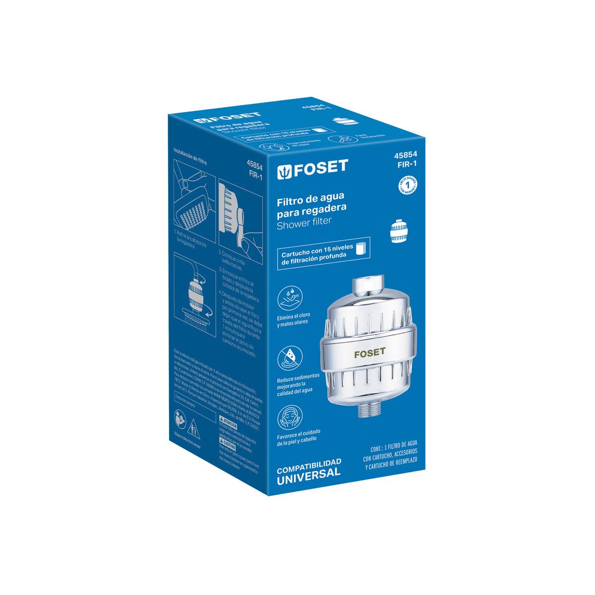 Filtro de agua para regadera con cartucho FOSET