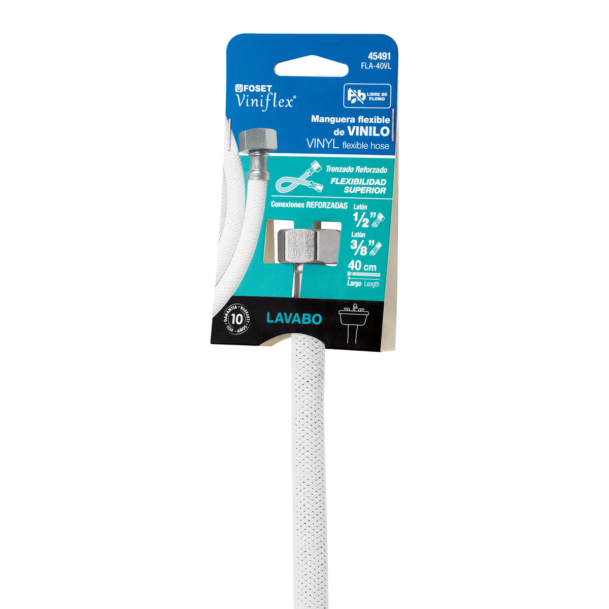 Manguera lavabo/fregadero, vinilo blanco, 1/2' x 3/8',40 cm