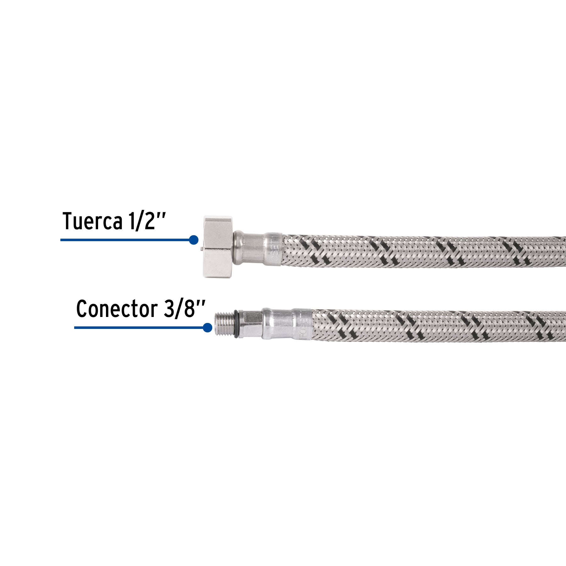 Manguera para monomando acero inox 1/2" x 3/8" UNF 55cm