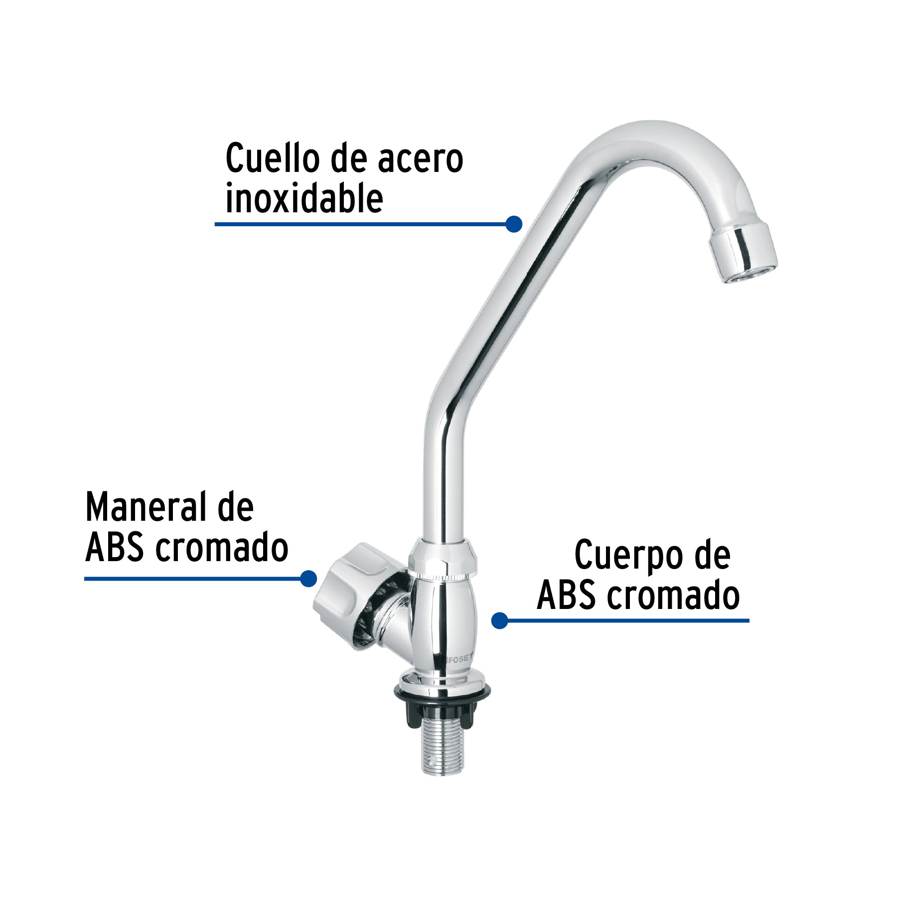 Llave individual fregaderoABScuello cortohexagonal BASIC