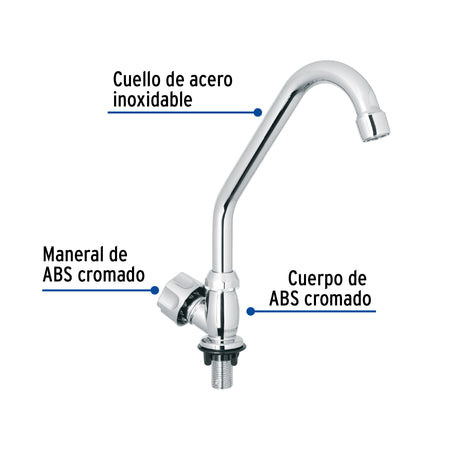 Llave individual fregaderoABScuello cortohexagonal BASIC