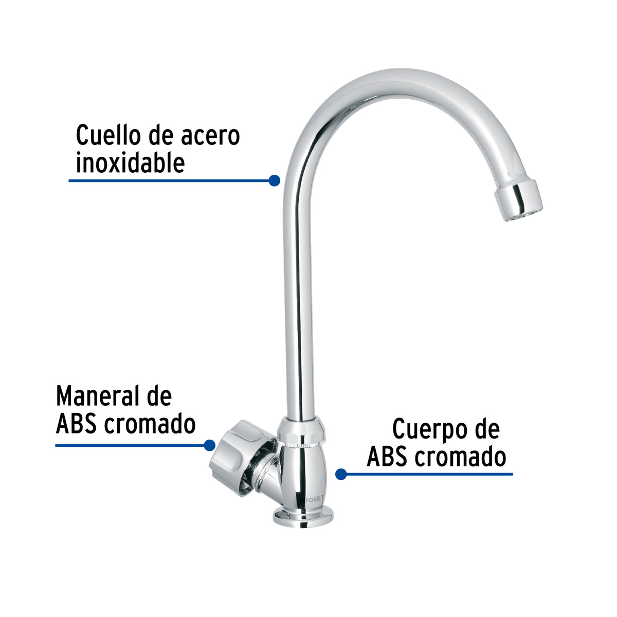 Llave individual fregaderoABScuello curvohexagonal BASIC