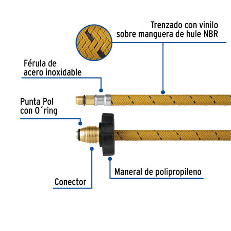 Manguera pigtail vinilo 7/16" x 7/8" 55 cm FOSET