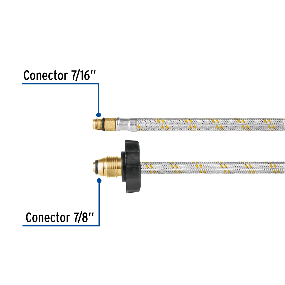 Manguera pigtail acero inox 7/16" x 7/8" 55 cm FOSET