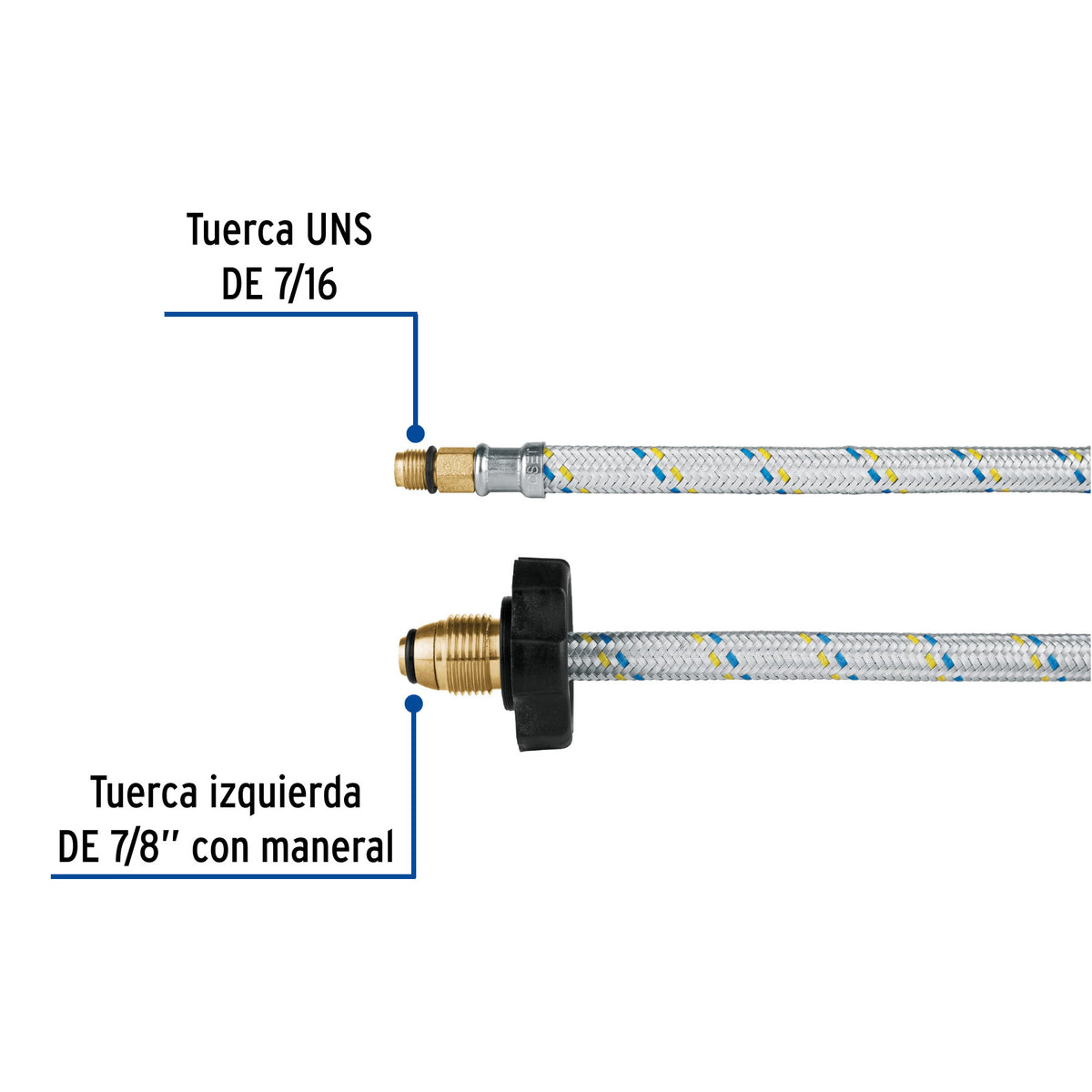 Manguera pigtail aluminio 7/16" x 7/8" 55 cm FOSET