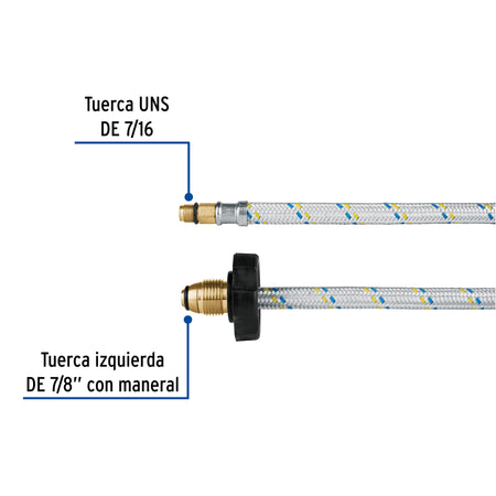 Manguera pigtail aluminio 7/16" x 7/8" 55 cm FOSET