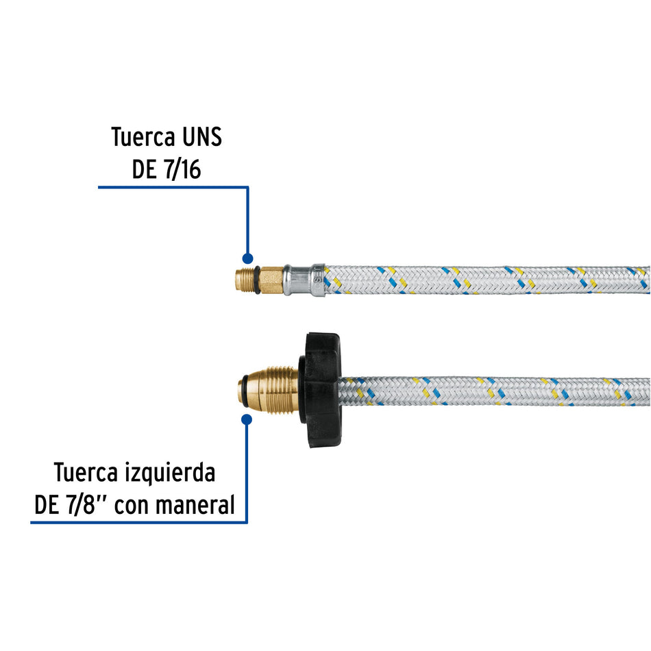 Manguera pigtail aluminio 7/16" x 7/8" 55 cm FOSET