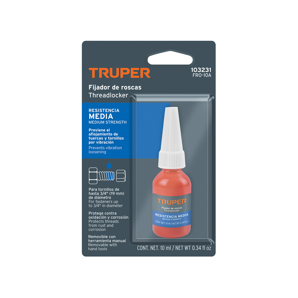 Fijador de roscas removible 10 ml azul TRUPER