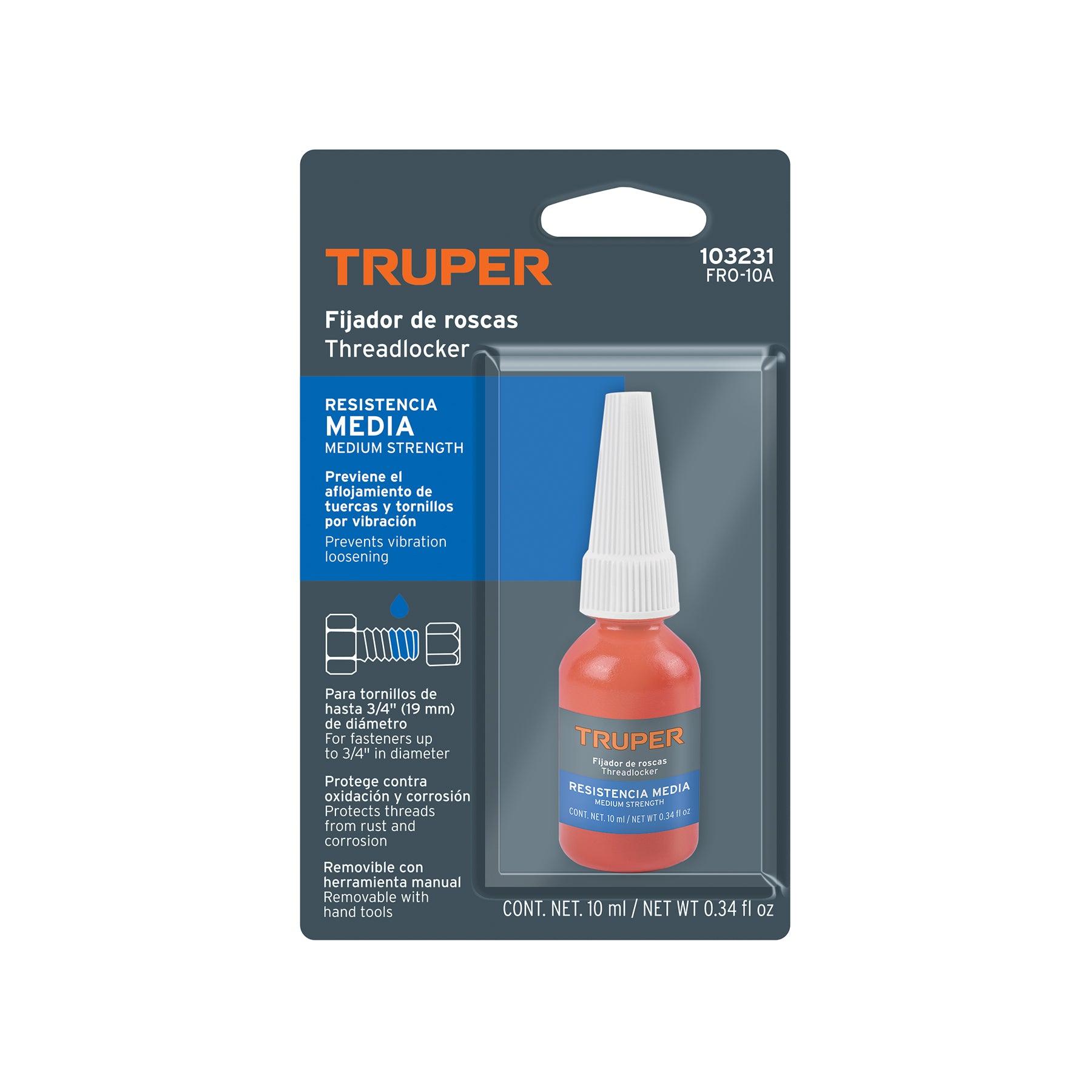 Fijador de roscas removible 10 ml azul TRUPER
